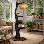 Tree Branch Floor Lamp – Solid Wood Standing Light with Shelves for Living Room Decor