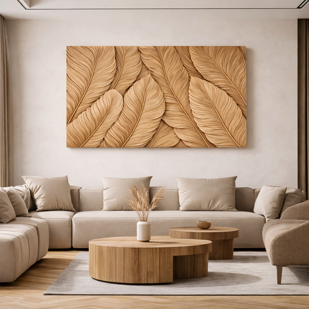 Carved Wooden Wall Art – Modern Natural Leaf Wall Sculpture