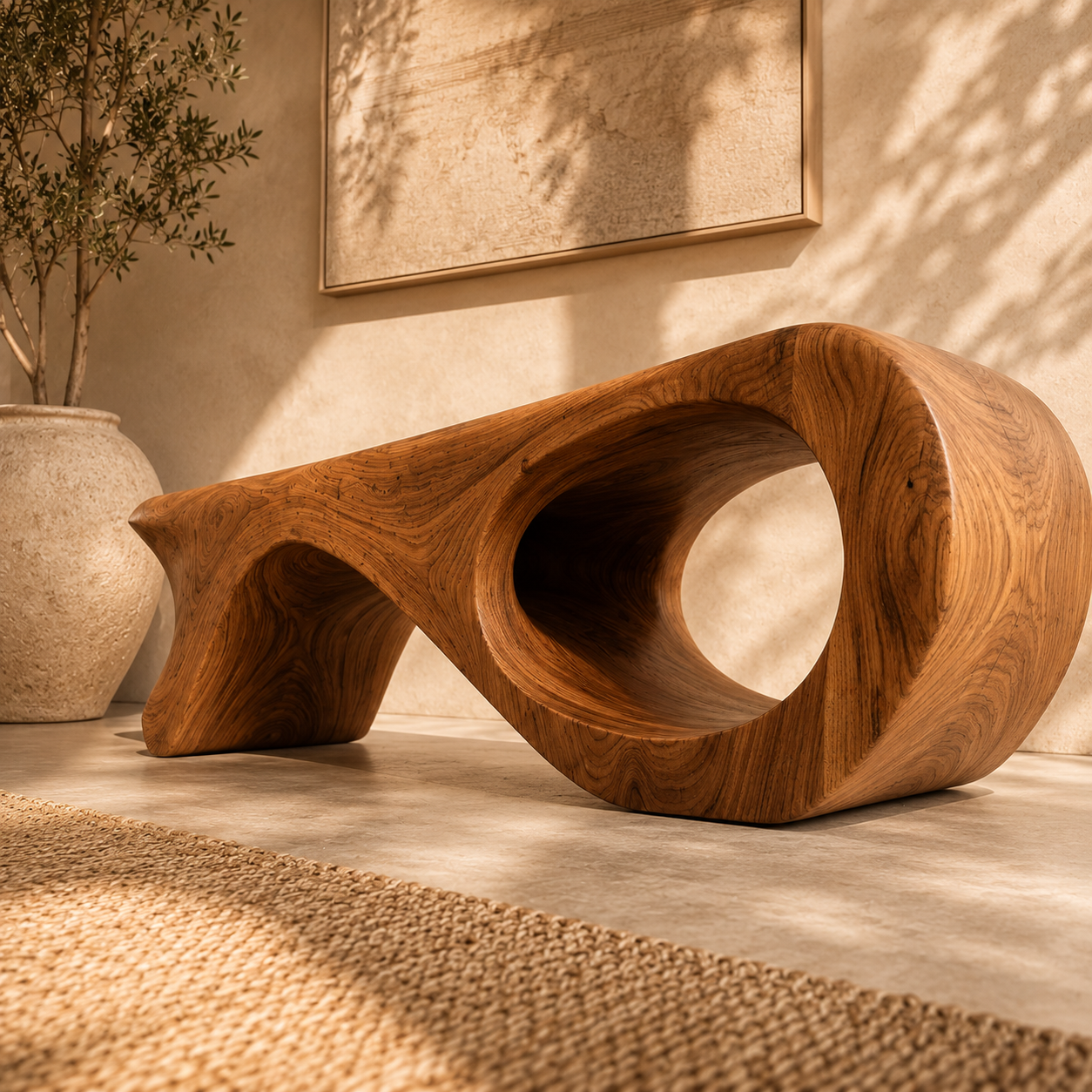 Sculptural Bench – Solid Wood Wooden Bench for Modern Home