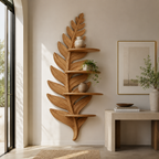 Fern Leaf Wood Wall Shelf – Solid Wood Floating Display Shelf for Living Room Decor