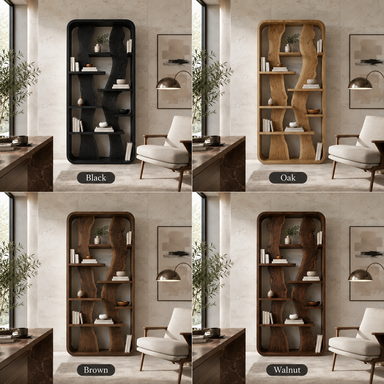 Organic Wood Bookshelf – Solid Wood Display Shelf for Living Room Decor