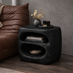 Handcrafted Solid Wood Nightstand – Sculptural Bedside Table with Open Storage