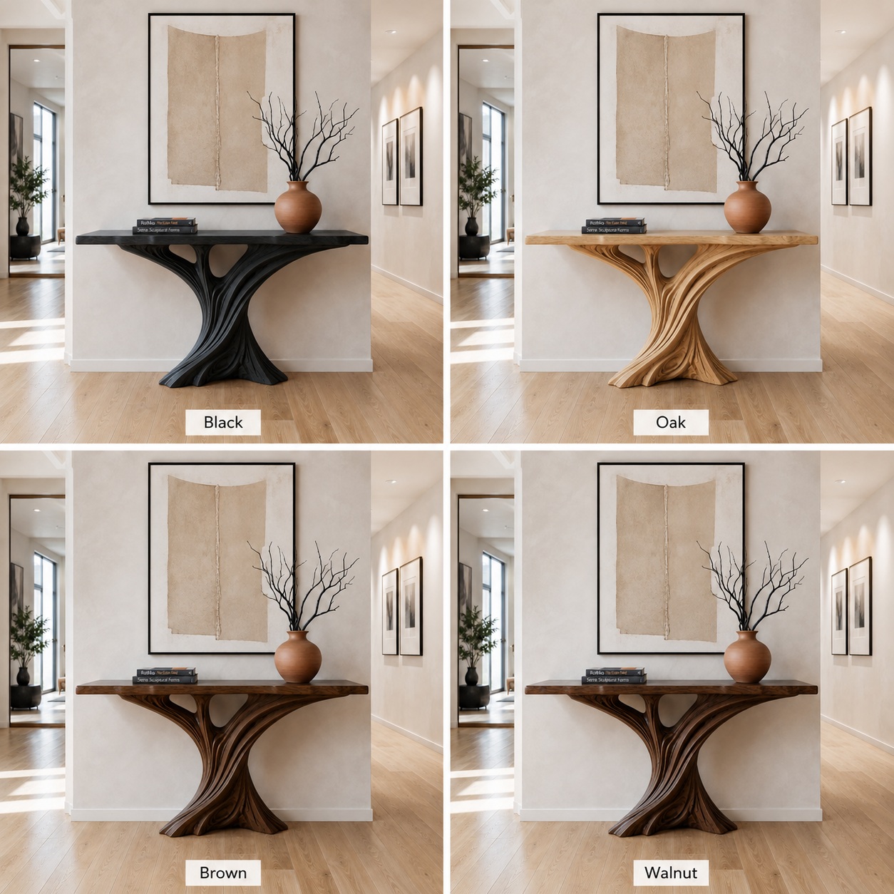 Sculptural Fluted Wood Console Table