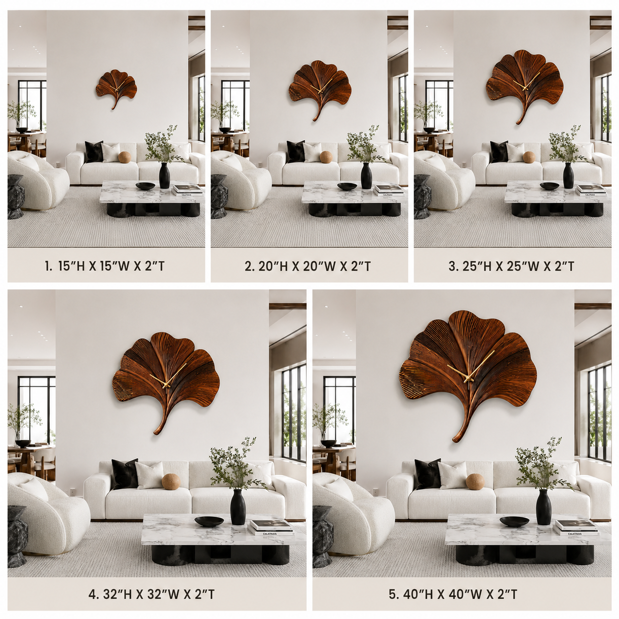 Ginkgo Leaf Wood Wall Clock – Solid Wood Decorative Clock for Living Room Decor