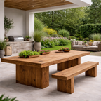 Outdoor Dining Set – Solid Wood Table with Benches for Garden and Patio