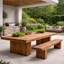 Outdoor Dining Set – Solid Wood Table with Benches for Garden and Patio