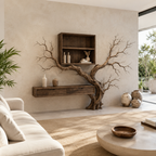 Tree Branch Wood Wall Console – Solid Wood Floating Cabinet with Sculptural Branch Shelf