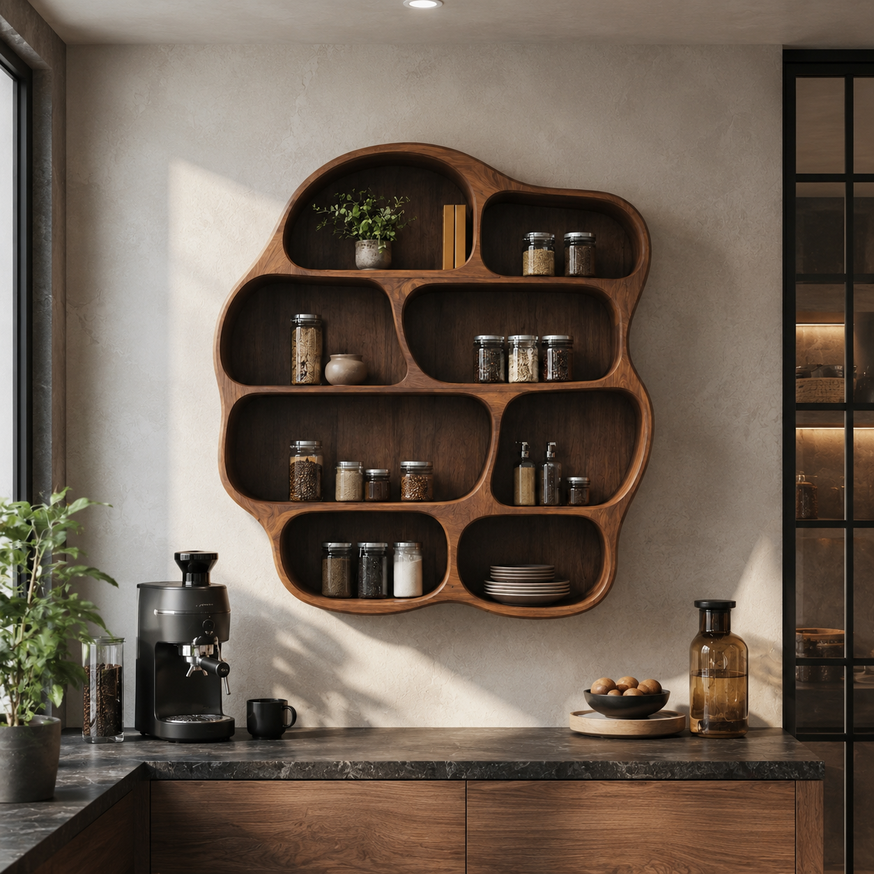Organic Wood Wall Shelf – Solid Wood Floating Display Shelf for Living Room Decor
