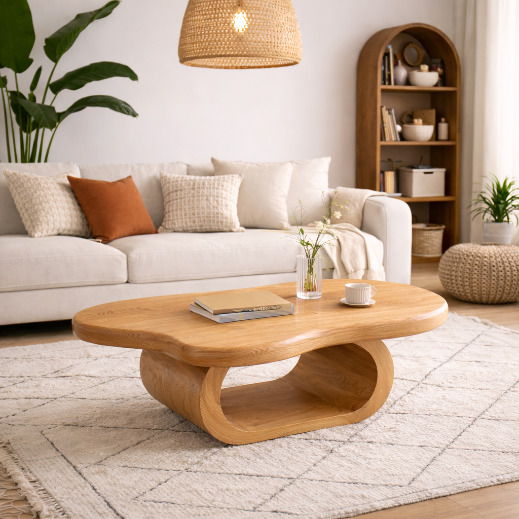 Oval Coffee Table – Sculptural Solid Wood Table for Living Room