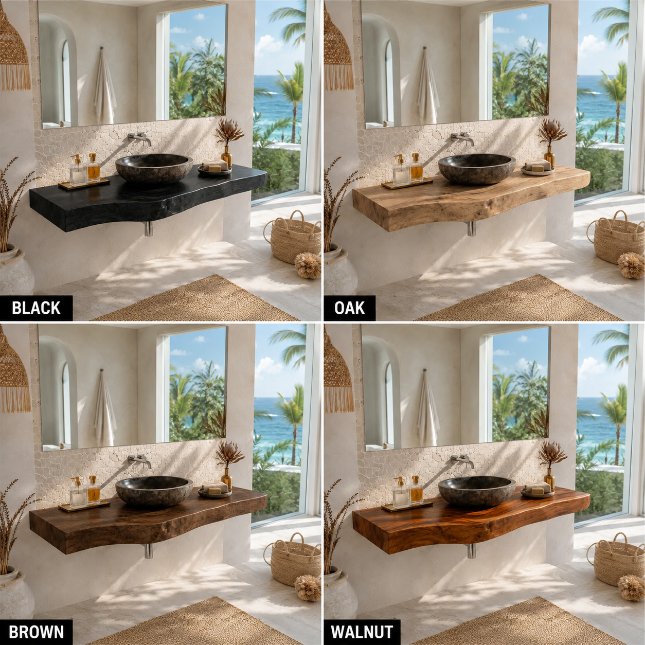 Live Edge Wood Floating Bathroom Vanity – Solid Wood Wall Mounted Sink Console for Bathroom Decor