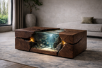 Solid Wood Aquarium Coffee Table – Sculptural Design with Glass Tank