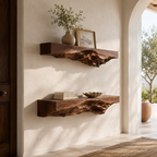 Rustic Wood Floating Shelves – Solid Wood Wall Shelf Set for Living Room Decor