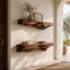 Rustic Wood Floating Shelves – Solid Wood Wall Shelf Set for Living Room Decor