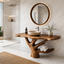 Live Edge Wood Bathroom Vanity – Solid Wood Sink Console with Towel Shelf for Bathroom Decor