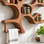 Tree Branch Wood Spice Shelf with Towel Bar