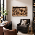 Hummingbird Flower Wood Wall Art – Solid Wood 3D Relief Carving for Home Decor