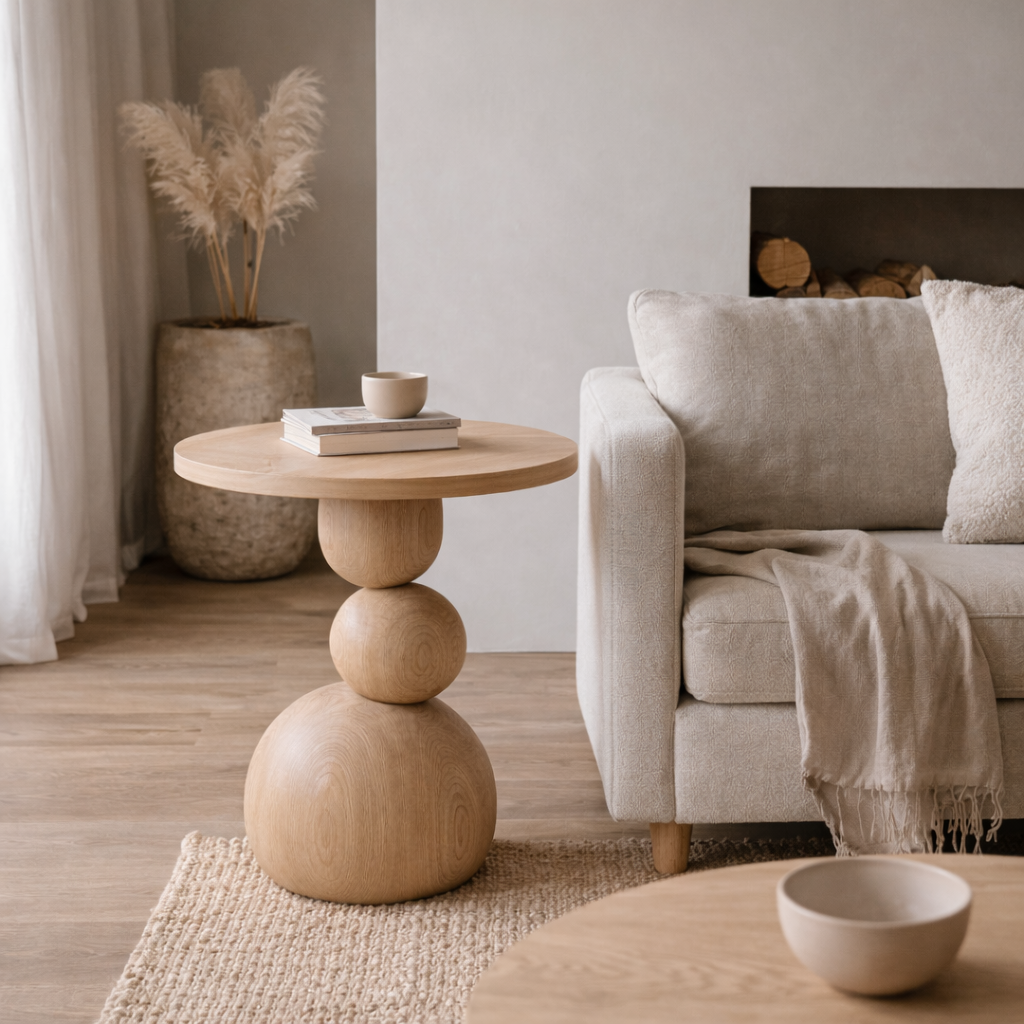 Sculptural Side Table – Handmade Solid Wood Table for Modern Home