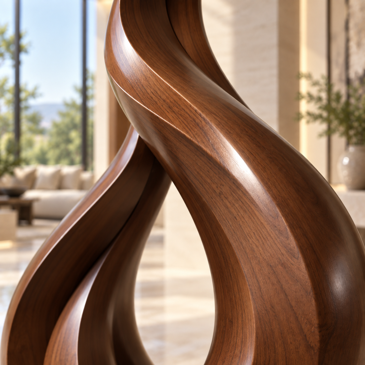 Sculptural Flame Loop Wood Floor Sculpture