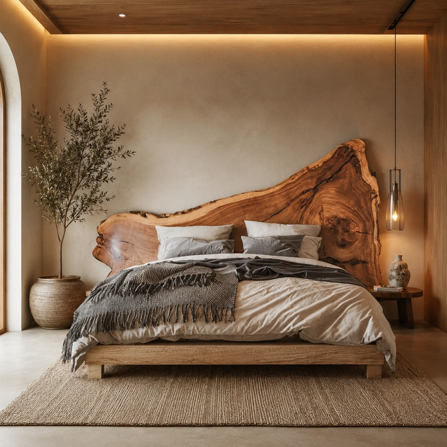 Live Edge Bed Frame – Solid Wood Bed with Natural Headboard Hover Image
