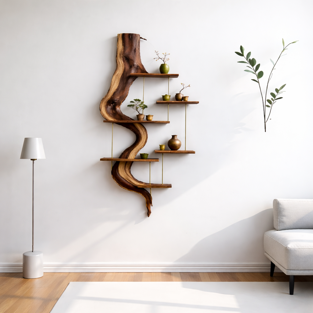 Handcrafted Floating Wood Shelves – Artistic Wall Storage for Home Décor