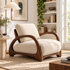 Sculptural Wood Frame Bouclé Lounge Chair