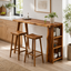 Live Edge Wood Bar Table Set – Solid Wood Kitchen Bar Counter with Storage and Stools