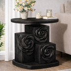 Sculptural Solid Wood Rose Side Table – Hand-Carved Floral Accent