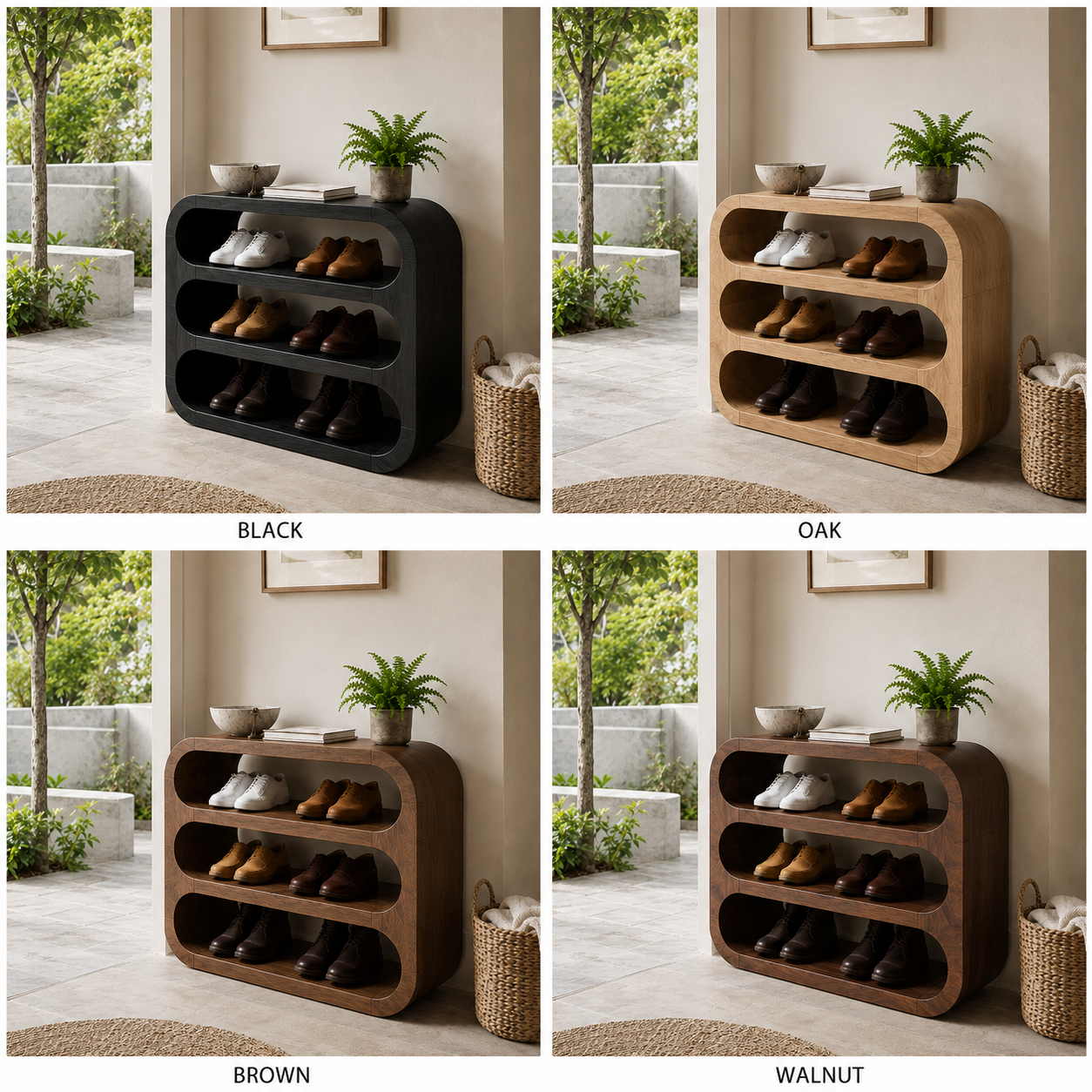 Curved Wood Shoe Rack – Solid Wood Entryway Shoe Storage Shelf for Home Decor