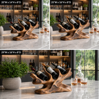 Sculptural Wood Wine Rack – Solid Wood 3 Bottle Display Stand for Home Bar Decor