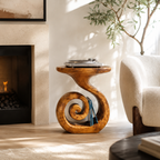 Spiral Sculptural Wood Side Table