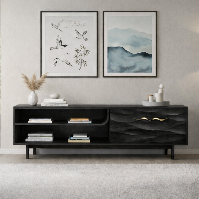 Solid Wood TV Stand – Modern Natural Media Console Main Image