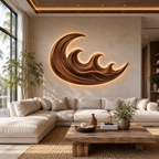 Wave Wood Wall Art – Solid Wood Backlit Wall Decor for Bedroom Decor