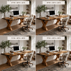 Live Edge Wood Desk – Solid Wood Office Table with X-Base Legs for Home Office Decor