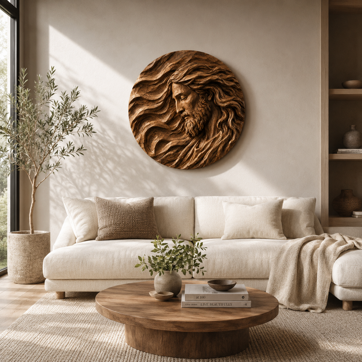 Carved Jesus Portrait Wood Wall Art