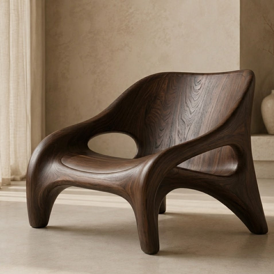 Sculptural Lounge Chair – Solid Wood Accent Chair for Modern Living Room