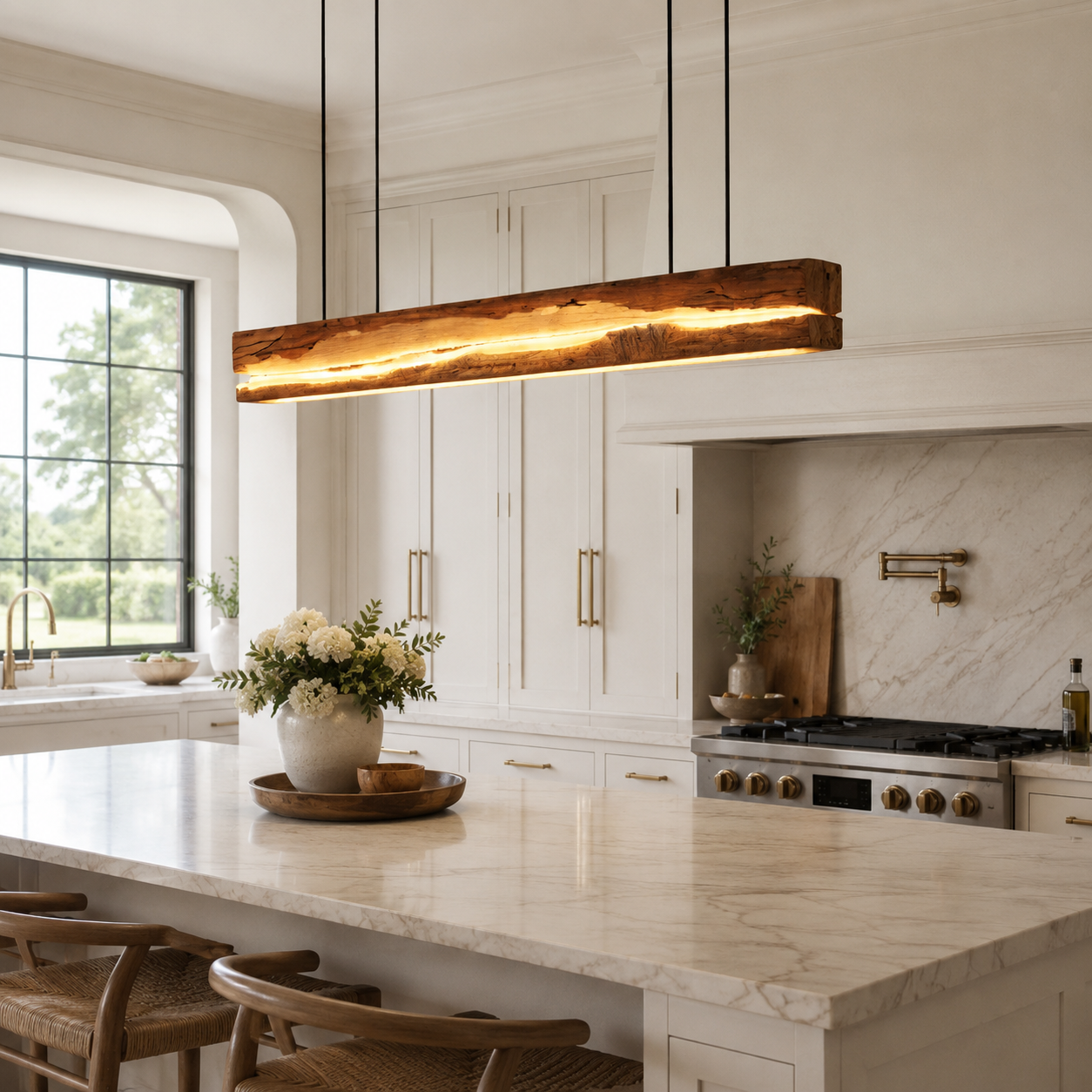 Live Edge Pendant Light – Solid Wood Linear Light for Kitchen Island or Dining Room