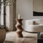 Twisted Wood Candle Holder – Solid Wood Sculptural Candle Stand for Living Room Decor