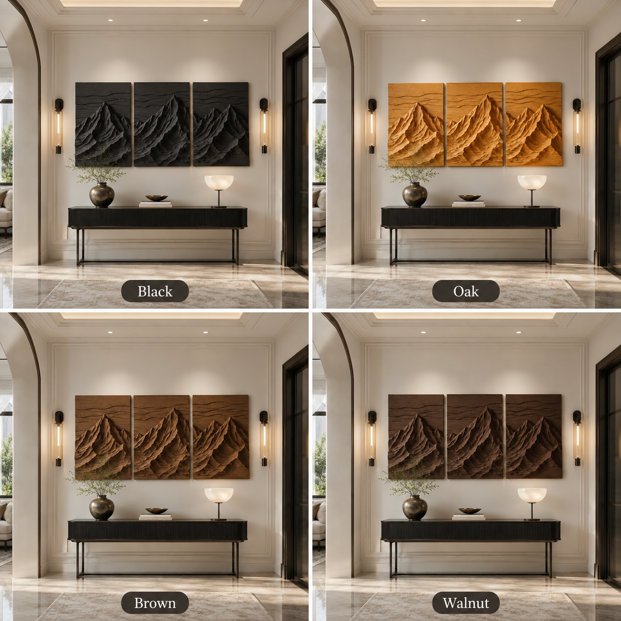 Mountain Wood Wall Art – Solid Wood 3 Panel Carved Wall Decor for Entryway Decor