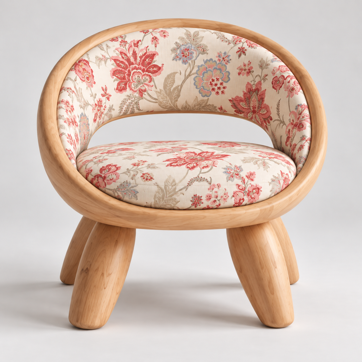 Floral Upholstered Curved Wood Accent Chair