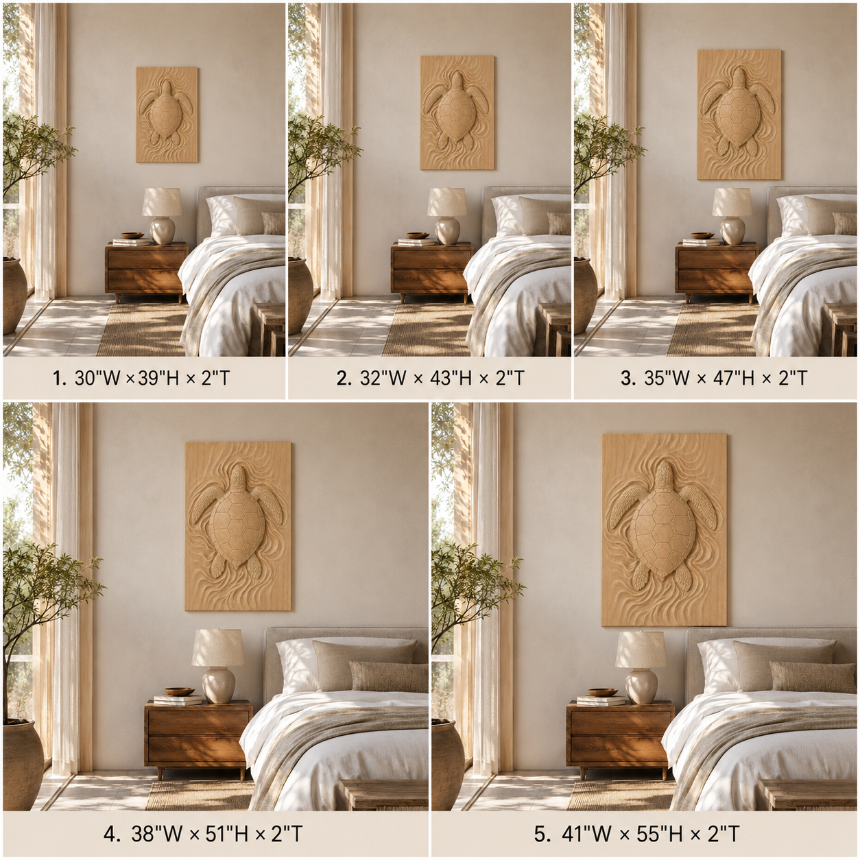 Sea Turtle Wood Wall Art – Solid Wood 3D Relief Carving for Coastal Bedroom Decor
