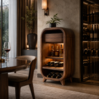 Rounded Wood Wine Cabinet – Solid Wood Bar Storage Cabinet for Living Room Decor