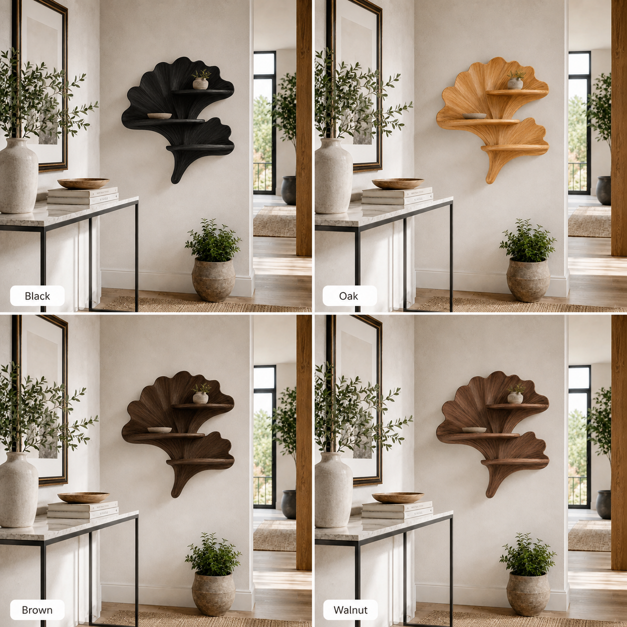 Shell Wood Wall Shelf – Solid Wood Floating Display Shelf for Home Office Decor