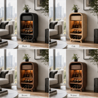 Rounded Wood Wine Cabinet – Solid Wood Bar Storage Cabinet for Living Room Decor