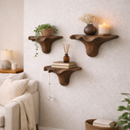 Small Organic Wooden Floating Wall Shelves – Sculptural Display Set