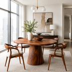 Round Wood Dining Table – Solid Wood Pedestal Table for Dining Room Decor