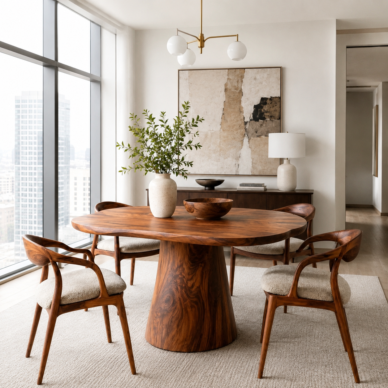 Round Wood Dining Table – Solid Wood Pedestal Table for Dining Room Decor