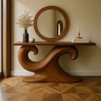Walnut Console Table – Sculptural Wave Entryway Table, Modern Solid Wood