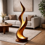 Sculptural Wooden Flame Floor Lamp – Modern Ambient Lighting for Living Room