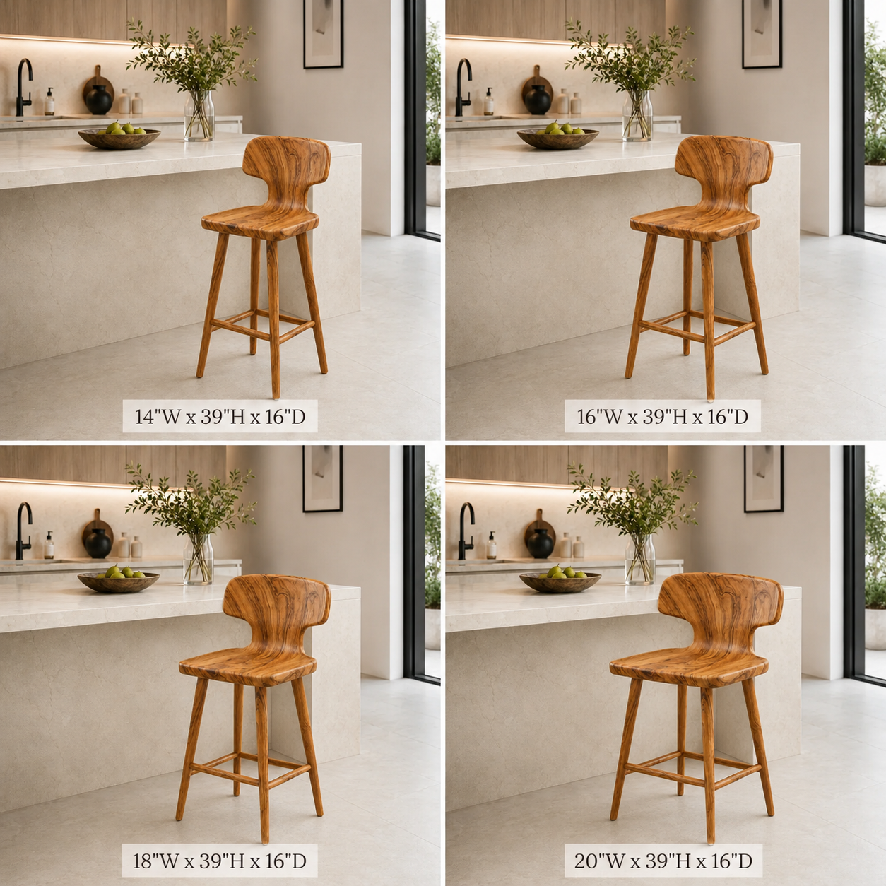 Wood Bar Stool – Solid Wood Counter Chair for Kitchen Island Decor
