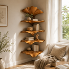 Ginkgo Leaf Wood Wall Shelf – Solid Wood Floating Display Shelf for Living Room Decor
